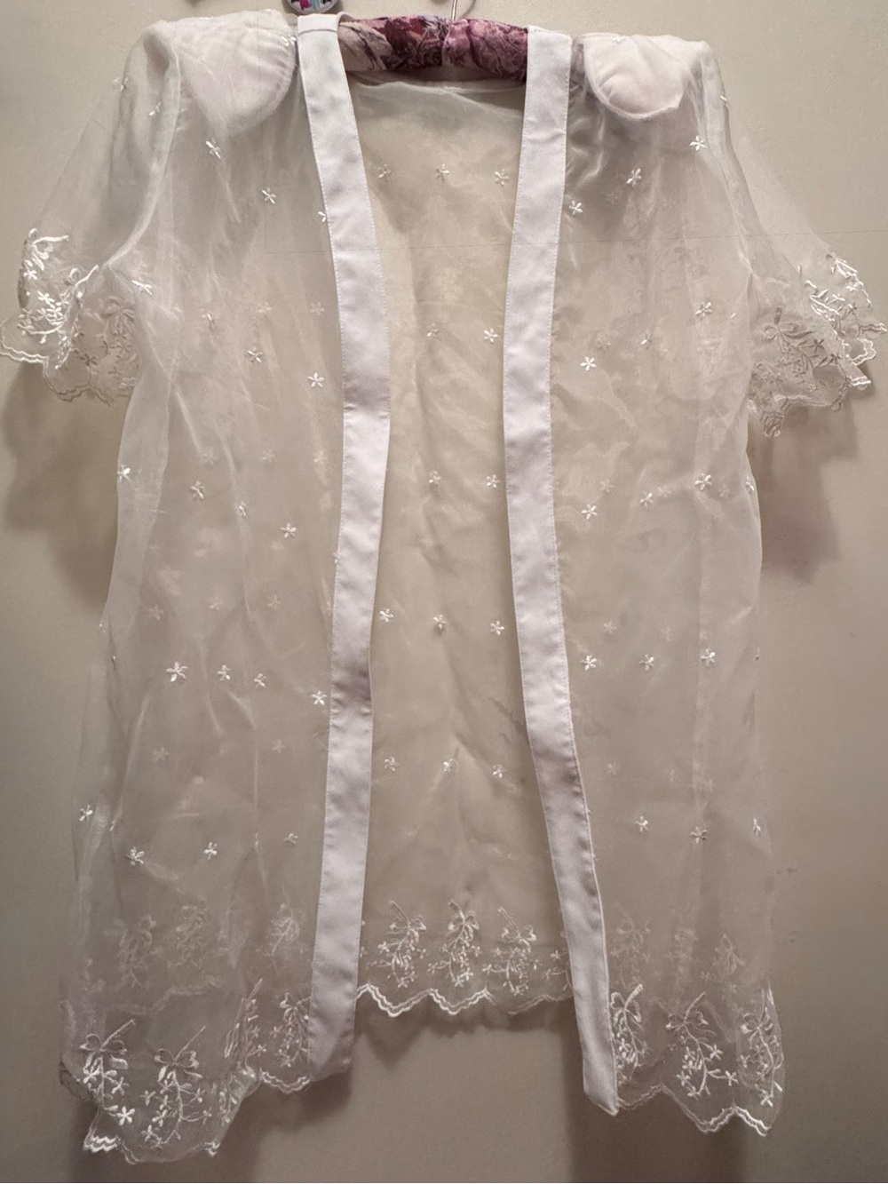 Sheer White Embroidered Lace Kimono